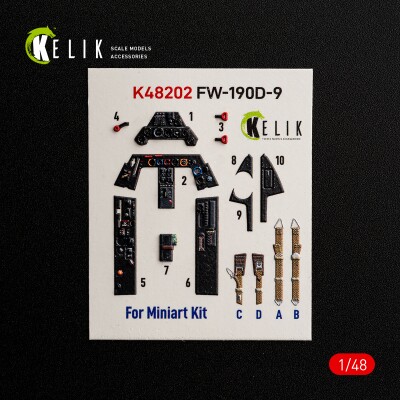 Focke Wulf Fw-190 D-9 декаль інтер'єр для комплекту MiniArt 1/48 KELIK K48202 детальное изображение 3D Декали Афтермаркет