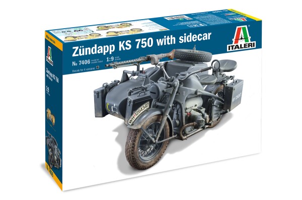 Cборная модель 1/9 мотоцикл ZUNDAPP KS 750 c боковым прицепом Италери 7406 детальное изображение Мотоцикл Военная техника
