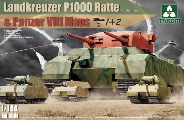 Збірна модель 1/144 Надважкий танк Landkreuzer P1000 Ratte та танк Panzer VIII Maus (1+2) Takom 3001 детальное изображение Бронетехника 1/144 Бронетехника