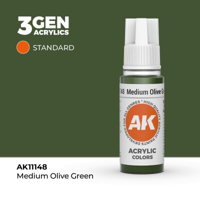 Акриловая краска MEDIUM OLIVE GREEN – STANDARD / УМЕРЕННЫЙ ОЛИВКОВЫЙ ЗЕЛЕНЫЙ АК-интерактив AK11148 детальное изображение General Color AK 3rd Generation