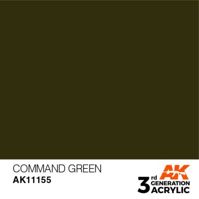 Акрилова фарба COMMAND GREEN – STANDARD / ЧОРНО-ЗЕЛЕНИЙ AK-interactive AK11155 детальное изображение General Color AK 3rd Generation