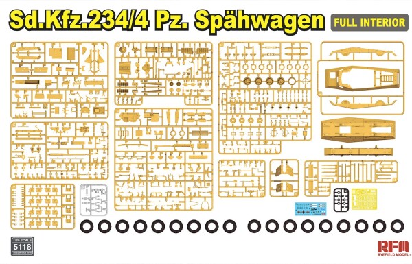 Збірна модель 1/35 Бронеавтомобіль Sd.Kfz.234/4 Pz.Spähwagen з повним інтер'єром RFM RM-5118 детальное изображение Автомобили 1/35 Автомобили