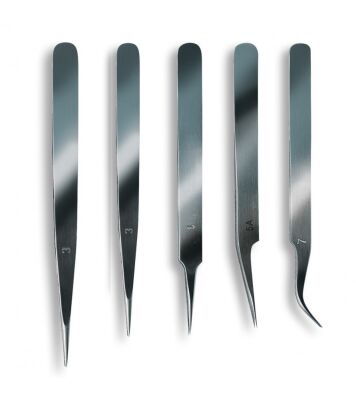 SET OF 5 ASSORTED STAINLESS STEEL TWEEZERS - Набір із 5 пінцетів із нержавіючої сталі детальное изображение Пинцеты Инструменты