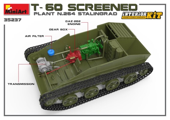 Збірна модель 1/35 Радянський легкий танк Т-60 екранований (завод 264 Сталінград) з інтер'єром MiniArt 35237 детальное изображение Бронетехника 1/35 Бронетехника