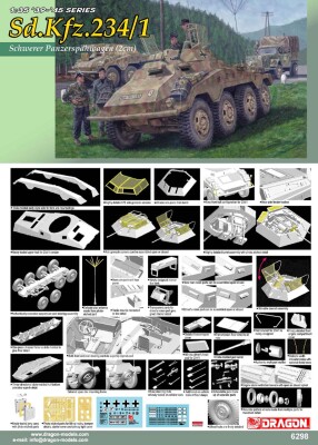 Збірна модель 1/35 Німецький важкий бронеавтомобіль Sd.Kfz.234/1 (20-мм гармата) Dragon 6298 детальное изображение Автомобили 1/35 Автомобили