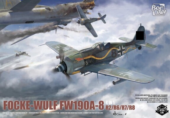 Збірна модель 1/35 Літак Focke-Wulf Fw-190 A-8 R2/6/7/8 (комплект 4 до 1) Border Model BF-009 детальное изображение Самолеты 1/35 Самолеты
