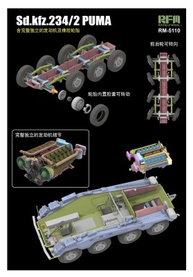 Збірна модель 1/35 Бронеавтомобіль Sd.Kfz 234/2 Puma з деталями двигуна RFM RM-5110 детальное изображение Автомобили 1/35 Автомобили