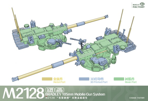 Збірна модель 1/35 Американська БМП M2128 Бредлі з 105-мм гарматою Magic Factory 2013 детальное изображение Бронетехника 1/35 Бронетехника