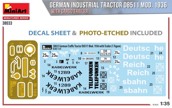 Збірна модель 1/35 Німецький промисловий трактор D8511 зразка 1936 року з вантажним причепом MiniArt 38033 детальное изображение Автомобили 1/35 Автомобили