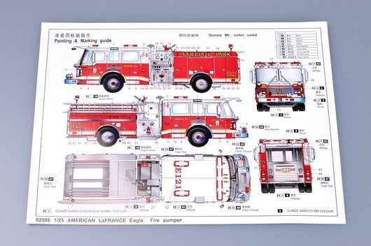 Збірна модель 1/25 Американська пожежна машина LaFrance Eagle Fire Pumper 2002 Trumpeter 02506 детальное изображение Автомобили 1/25 Автомобили