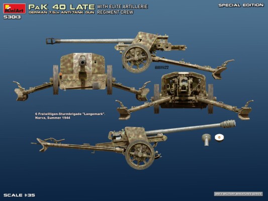 Сборная модель 1/35 Немецкая пушка 7.5 PaK 40 позднего выпуска с экипажем MiniArt 53013 детальное изображение Артиллерия 1/35 Артиллерия