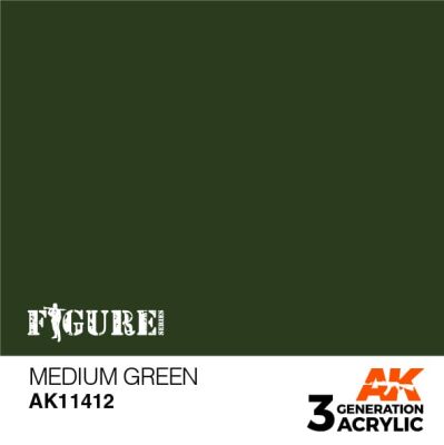  Акриловая краска MEDIUM GREEN / СРЕДНЕ-ЗЕЛЕНЫЙ FIGURES  АК-интерактив AK11412 детальное изображение Figure Series AK 3rd Generation