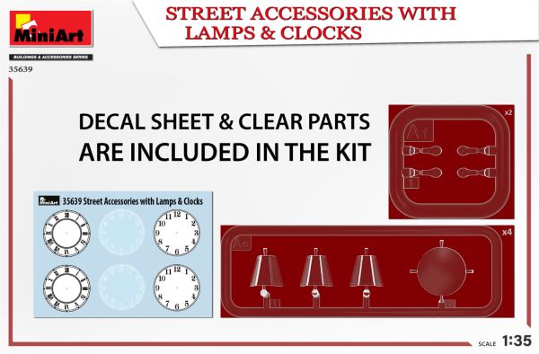 Scale model 1/35 Set of street accessories with lamp and clock Miniart 35639 детальное изображение Строения 1/35 Диорамы