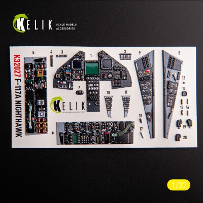 F-117A Type 1 3D декаль інтер'єр для комплекту Trumpeter 1/32 KELIK K32027 детальное изображение 3D Декали Афтермаркет