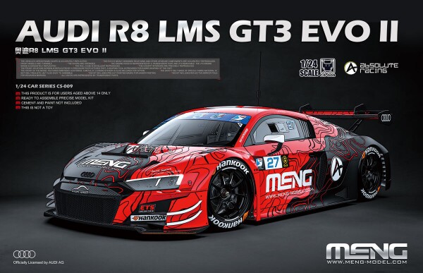 Сборная модель 1/24 Автомобиль Ауди R8 LMS GT3 EVO II Absolute Racing Менг CS-009 детальное изображение Автомобили 1/24 Автомобили