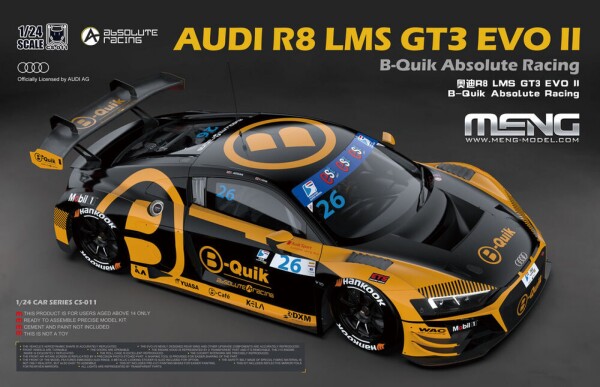 Сборная модель 1/24 Автомобиль Ауди R8 LMS GT3 EVO II B-Quik Absolute Racing Менг CS-011 детальное изображение Автомобили 1/24 Автомобили