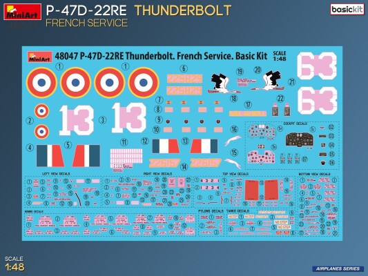 Збірна модель 1/48 Літак Republic P-47D-22RE Thunderbolt - французька служба Miniart 48047 детальное изображение Самолеты 1/48 Самолеты