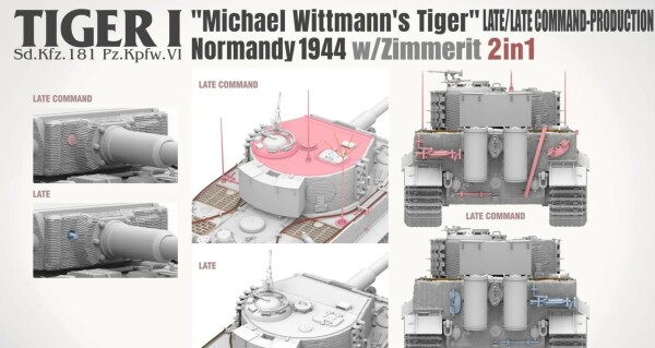 Scale model 1/35 Tank Tiger I &quot;Michael Wittmann Tiger&quot; Normandy operation LATE/LATE COMMAND-PRODUCTION w/Zimmerit (2 in 1) Takom 2201 детальное изображение Бронетехника 1/35 Бронетехника