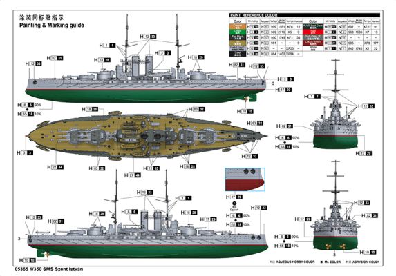 Сборная модель 1/350 Военный корабль SMS Szent István Трумпетер 05365 детальное изображение Флот 1/350 Флот