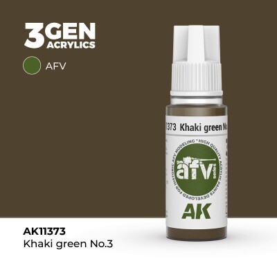 Акриловая краска KHAKI GREEN NO.3 / Зелёный хаки – AFV АК-интерактив AK11373 детальное изображение AFV Series AK 3rd Generation