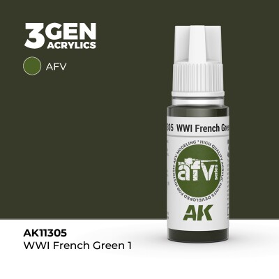 Акриловая краска WWI FRENCH GREEN 1 / Зелёный №1 Франция 1 Мировая война – AFV АК-интерактив AK11305 детальное изображение AFV Series AK 3rd Generation