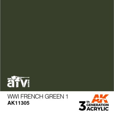 Акриловая краска WWI FRENCH GREEN 1 / Зелёный №1 Франция 1 Мировая война – AFV АК-интерактив AK11305 детальное изображение AFV Series AK 3rd Generation
