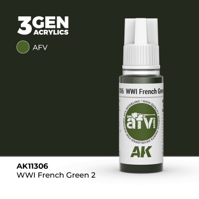 Акриловая краска WWI FRENCH GREEN 2 / Зелёный №2 Франция 1 Мировая война – AFV АК-интерактив AK11306 детальное изображение AFV Series AK 3rd Generation