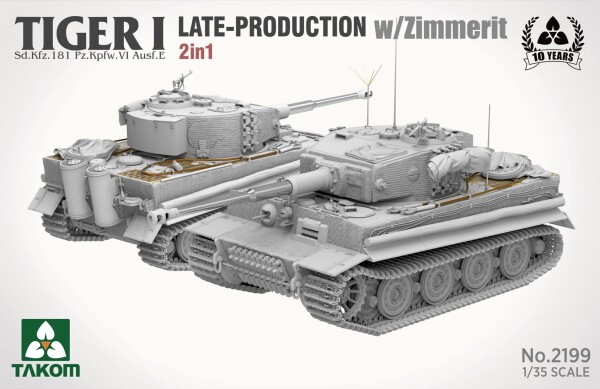 Збірна модель 1/35 Німецький танк Tiger I Sd.Kfz.181 Pz.Kpfw.VI Ausf.E (Late / Late Command) 2 в 1 з циммеритом Takom 2199 детальное изображение Бронетехника 1/35 Бронетехника