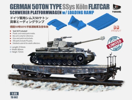 Німецька важка платформа-вагон 1/35 типу SSyms  50 т та рампа для завантаження T-Model TB002 детальное изображение Железная дорога 1/35 Железная дорога