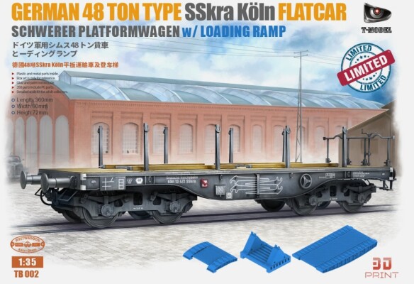 Німецька важка платформа-вагон 1/35 типу SSyms  48 т та рампа для завантаження T-Model TB003 детальное изображение Железная дорога 1/35 Железная дорога