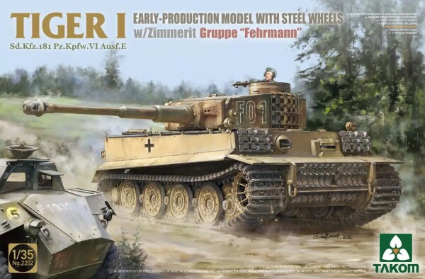 Scale model 1/35 Tank Tiger I early model with steel wheels Zimmerit Gruppe &quot;Fehrmann&quot; Takom 2202 детальное изображение Бронетехника 1/35 Бронетехника