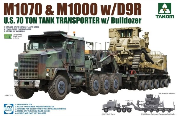 Scale model 1/72 US M1070 and M1000 with D9R, US 70 ton transporter with bulldozer Takom 5002 детальное изображение Автомобили 1/72 Автомобили