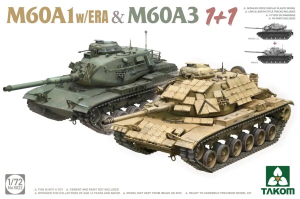 Збірні моделі 1/72 танків &quot;Паттон&quot; M60A1 w/ERA &amp; M60A3 Takom 5022 детальное изображение Бронетехника 1/72 Бронетехника