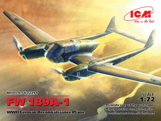 Збірна модель 1/72 Літак Focke-Wulf FW 189A-1 ICM 72291 детальное изображение Самолеты 1/72 Самолеты