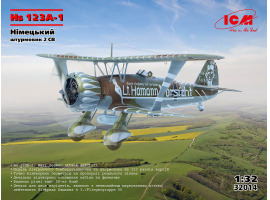 обзорное фото Збірна модель 1/32 Німецький штурмовик Hs 123A-1 ICM 32014 Літаки 1/32