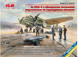 обзорное фото Збірна модель 1/48 Винищувач Ju 88A-4 з німецьким наземним персоналом та торпедними візками ICM 48229 Літаки 1/48