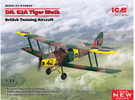 Scale model 1/32 British training aircraft DH. 82A Tiger Moth ICM 32035