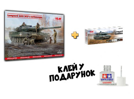 Збірна модель 1/35 Танк Леопард 2А6 ЗСУ з екіпажем + Набір акрилових фарб для танків "Леопард"