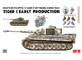 обзорное фото Збірна модель 1/35 Танк Тигр I Sd.Kfz.181 раннього випуску Курск 1943 з Віттманом (фігурка зі смоли) Оновлена версія Rye Field Model RFM 5140 Бронетехніка 1/35