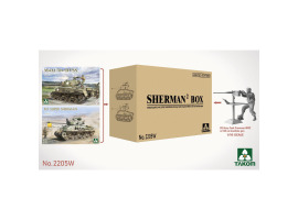 обзорное фото Набір Sherman Box: M4A1 (76w) HVSS + M1 Super Sherman + фігура члена екіпажу танка армії США в 1/16 Takom 2205W Бронетехніка 1/35