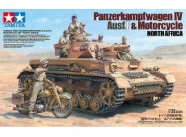 обзорное фото Scale model 1/35 Set German tank Panzerkampfwagen IV Ausf.F and motorcycle "North Africa" Tamiya 25208 Armored vehicles 1/35