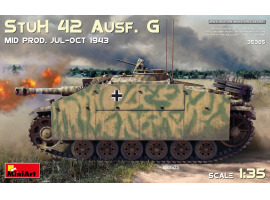 обзорное фото Сборная модель 1/35 Немецкая САУ Штуг 42 Ausf. G Mid Prod. Июль-октябрь 1943 г. Миниарт 35385 Armored vehicles 1/35
