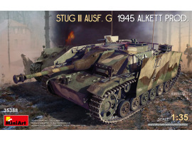 обзорное фото Scale model 1/35 German self-propelled gun Stug III Ausf. G 1945 Alkett Prod. Miniart 35388 Armored vehicles 1/35