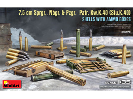 Збірна модель 1/35 Набір 7,5 см снаряди Sprgr., Nbgr. та Pzgr. Patr. Kw.K.40 (Stu.K.40) із ящиками для боєприпасів MiniArt 35375