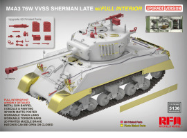 Сборная модель 1/35 Танк M4A3 76W VVSS Шерман Late с полным интерьером (Обновленная версия) РФМ 5136