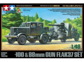обзорное фото Збірна модель 1/48 Німецький важкий тягач СС-100 та 88-мм гармата FLAK37 Tamiya 37027 Автомобілі 1/48