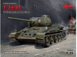 обзорное фото Збірна модель 1/35 танк Т-34-85 ICM 35367 Бронетехніка 1/35