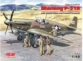 Scale model 1/48 American fighter Mustang P-51B with pilots and technicians ICM 48125