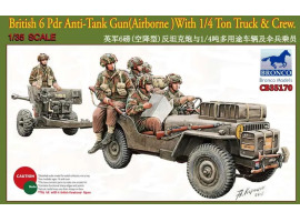 Scale model 1/35 American Jeep Willys MB with 6-pound PT gun and figures Bronco 35170