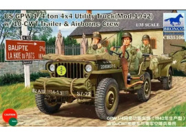 обзорное фото Scale model 1/35 American Jeep 1/4 Ton 4x4 (Mod 1942) with Trailer and Crew Bronco 35106 Cars 1/35
